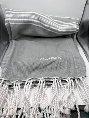 Port Authority Wells Fargo Gray Stripe Cotton Beach Towel Throw 70x38.5